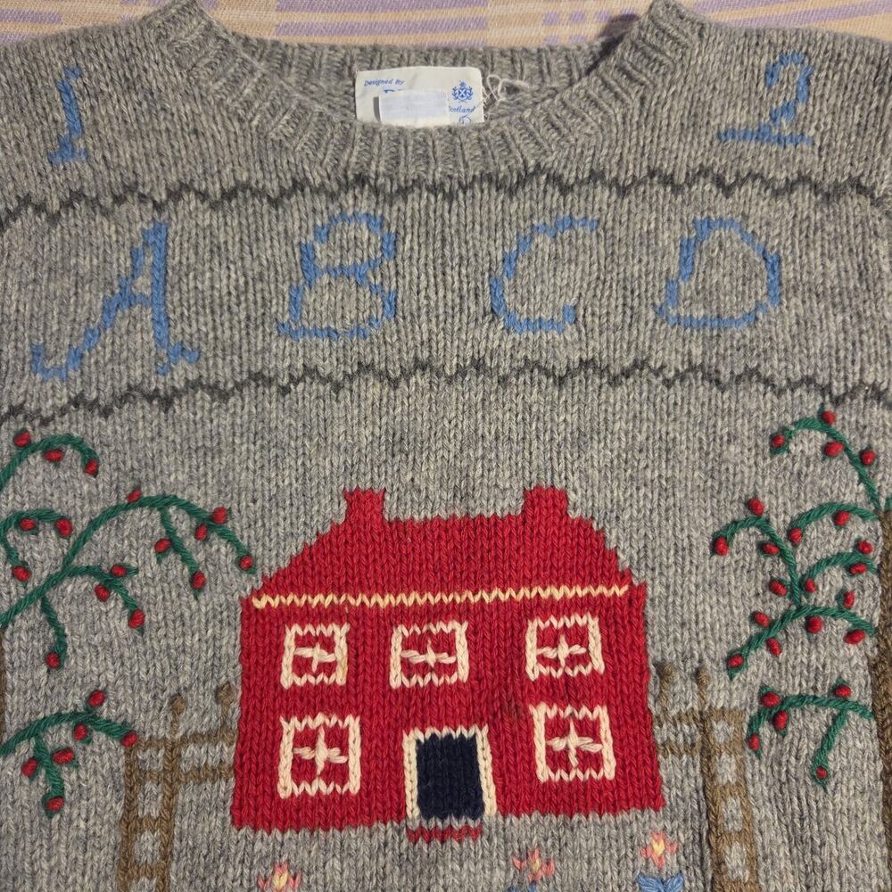 Vintage Deans Of Scotland 100% Wool Teacher Cottagecore Schoolhouse Sz L Sweater - Picture 5 of 9